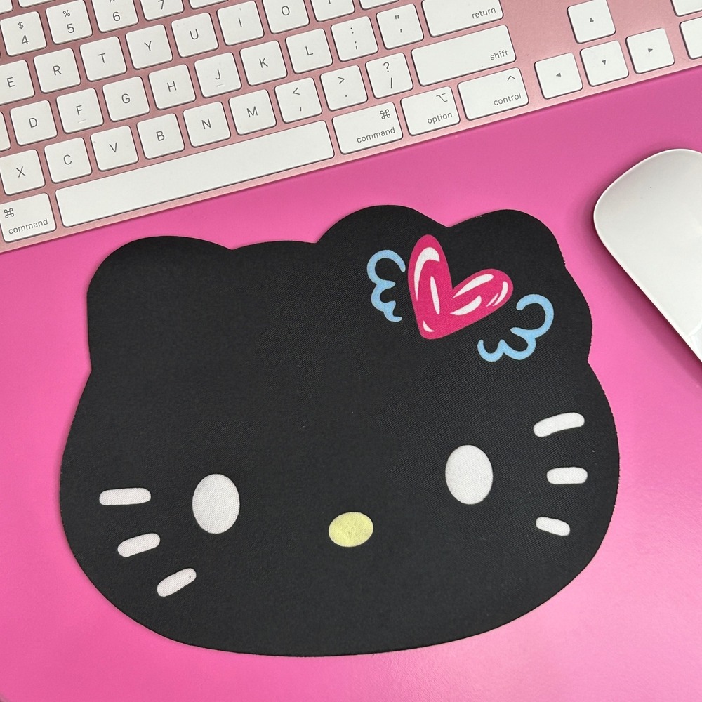 Hello Kitty Mouse Pad Kawaii Black Pink Winged Heart Desk Accessory Non Slip New